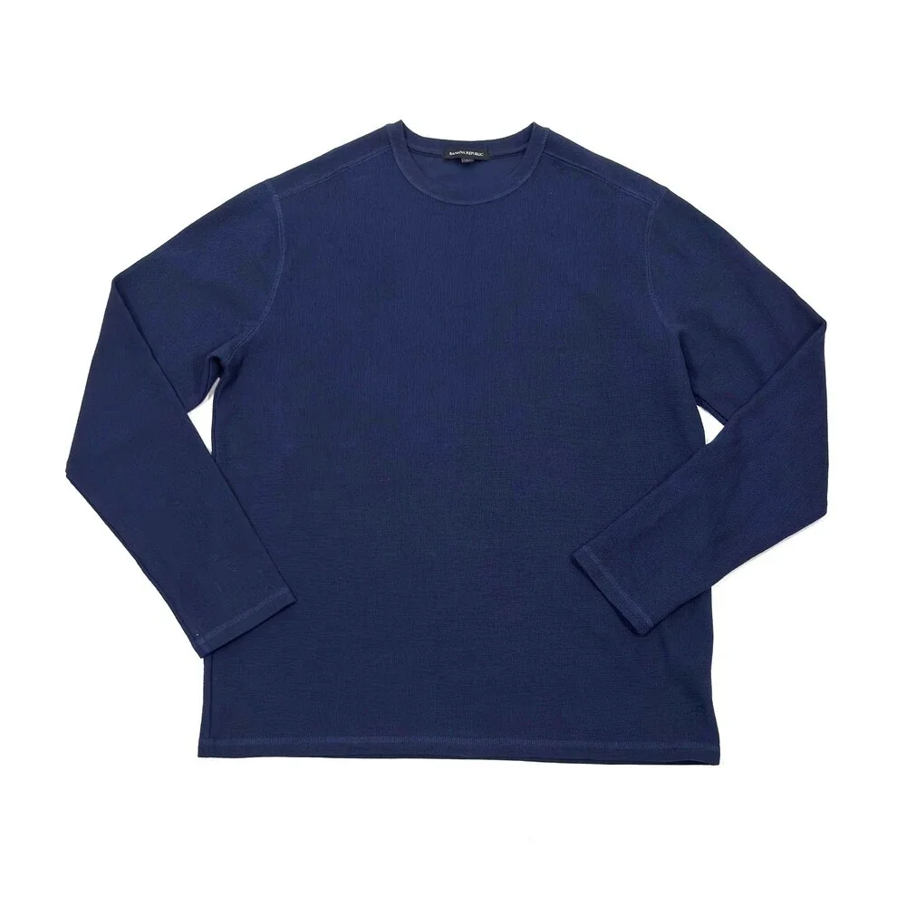 Banana Republic Waffle Knit Navy Long Sleeve Shirt - Mens Large
